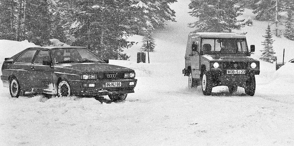 Audi Quattro in Iltis na testiranju v snegu. Vojaški terenec je imel prste vmes pri usodi štirikolesnega pogona Quattro.