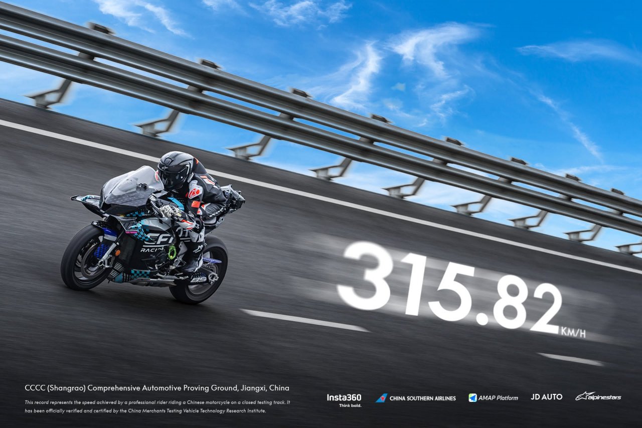 Kitajski dvokolesnik z V4 motorjem dosegel hitrost skoraj 316 km/h Kitajski dvokolesnik z V4 motorjem dosegel hitrost skoraj 316 km/h