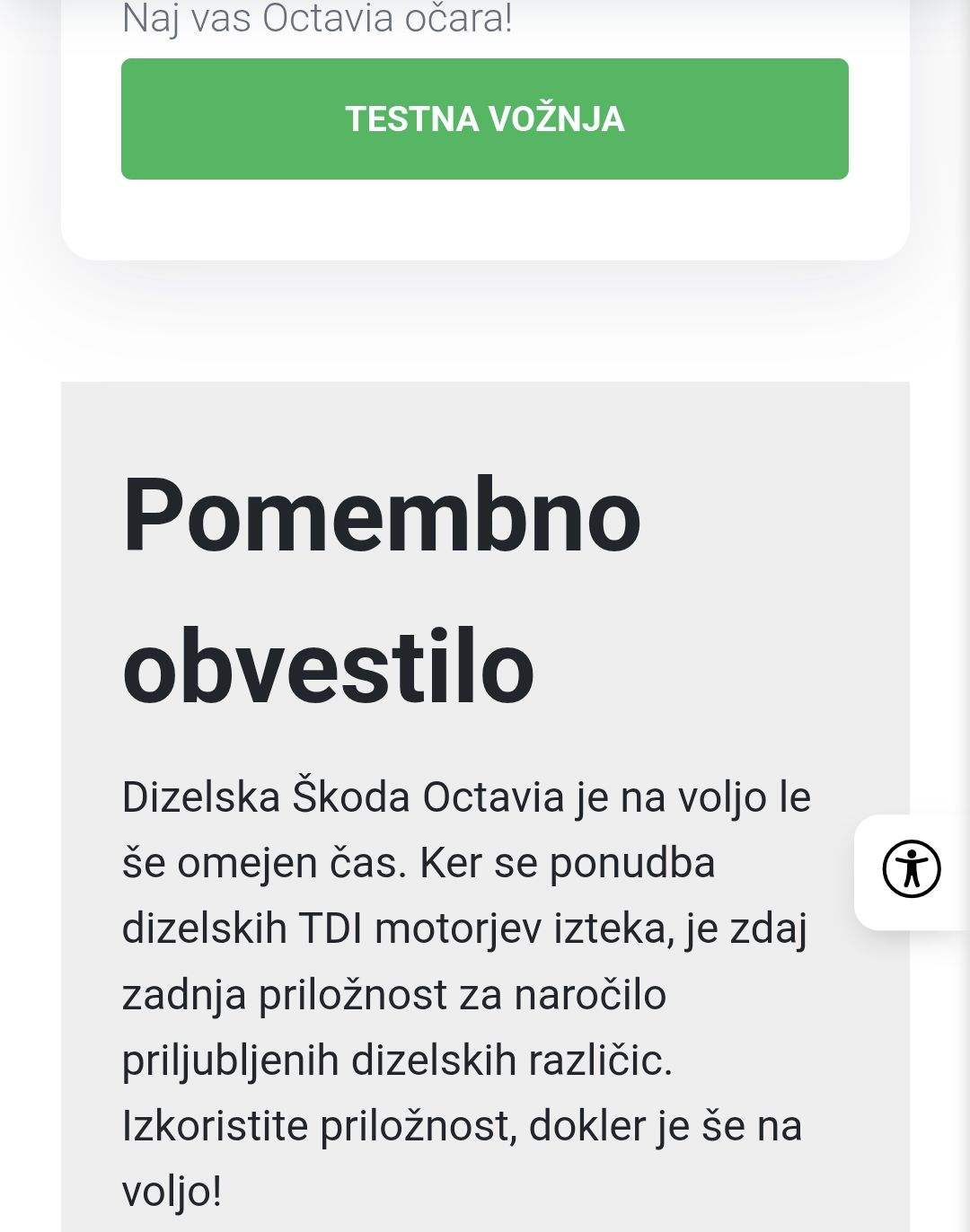 Škoda ukinja Octavio z dizelskim motorjem